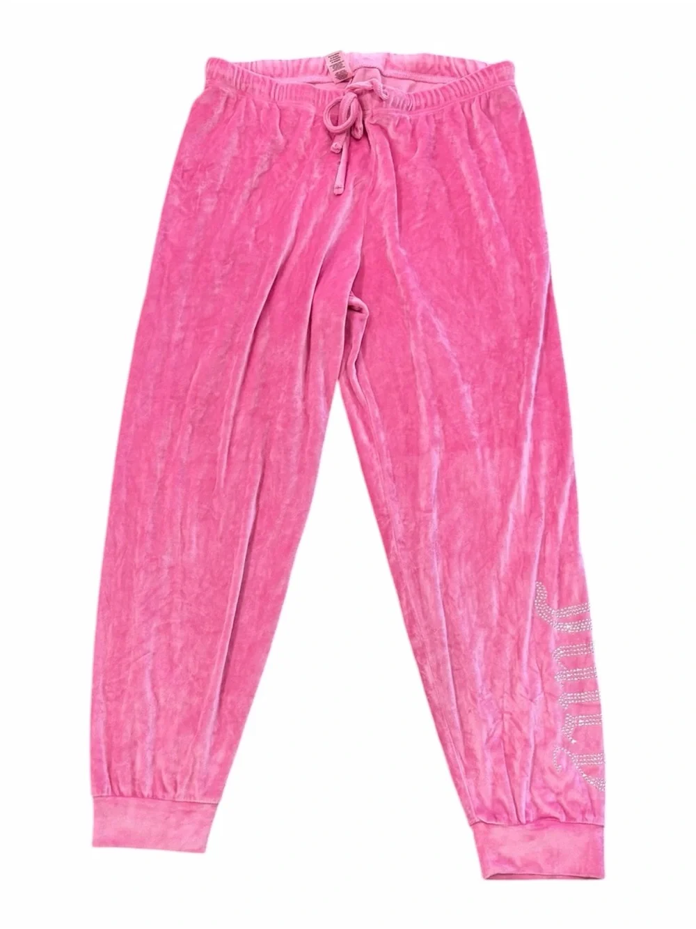 Juicy Couture Hot Pink Velour Jogger Pants with Side Rhinestone Detail L